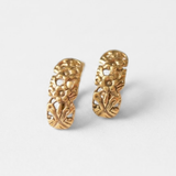 Gold Floral Earrings - Half Hoop Flower Earrings, Gold Nature Earrings
