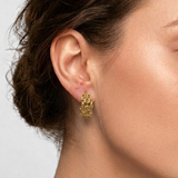 Gold Floral Earrings - Half Hoop Flower Earrings, Gold Nature Earrings