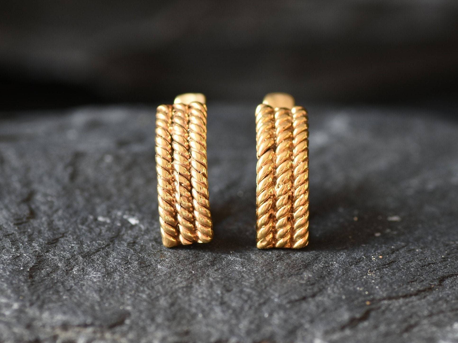 Gold Braided Earrings, Rope Earrings, Delicate Earrings, Half Hoop Earrings, Everyday Earrings, 18K Gold Earrings, Dainty Gold Earrings