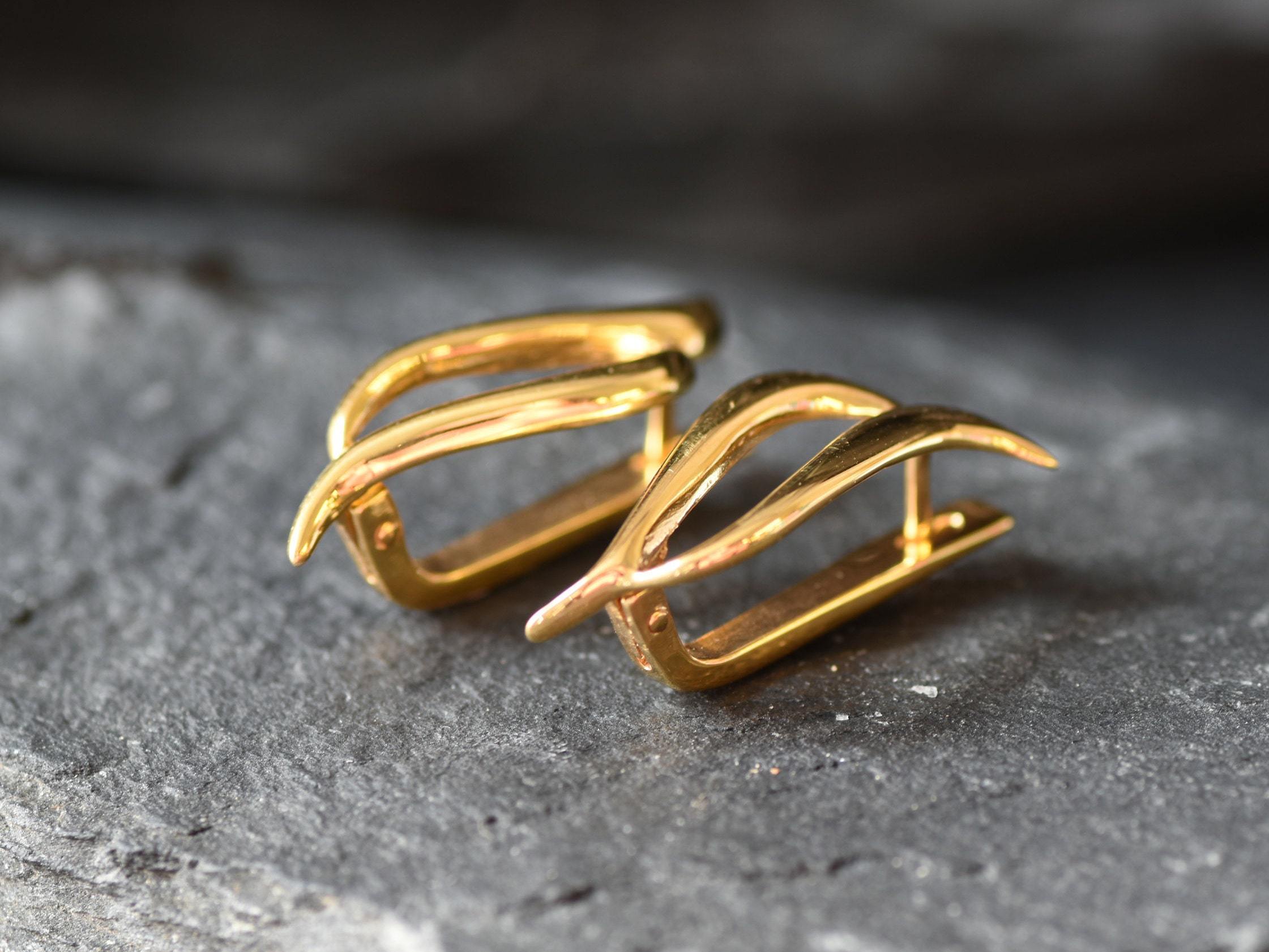 Long Gold Earrings, Gold Plated Studs, Artistic Earrings, Minimalist Earrings, Gold Stud Earrings, Twist Earrings, Gold Vermeil, 925 Silver