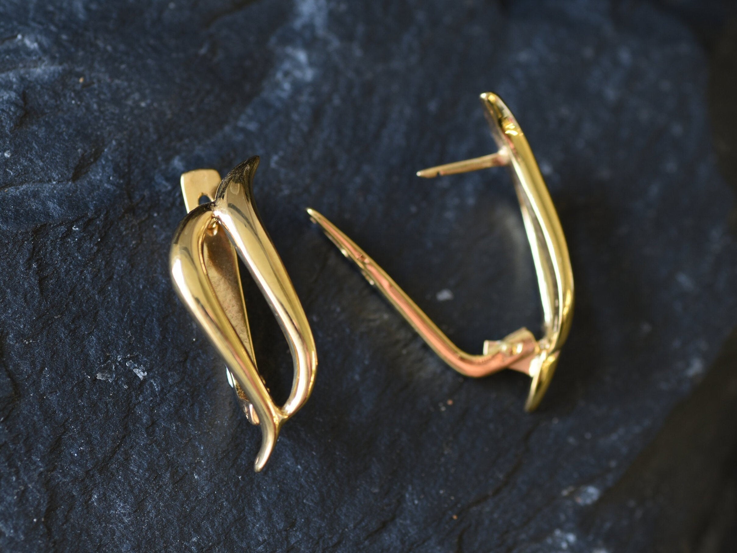 Long Gold Earrings, Gold Plated Studs, Artistic Earrings, Minimalist Earrings, Gold Stud Earrings, Twist Earrings, Gold Vermeil, 925 Silver