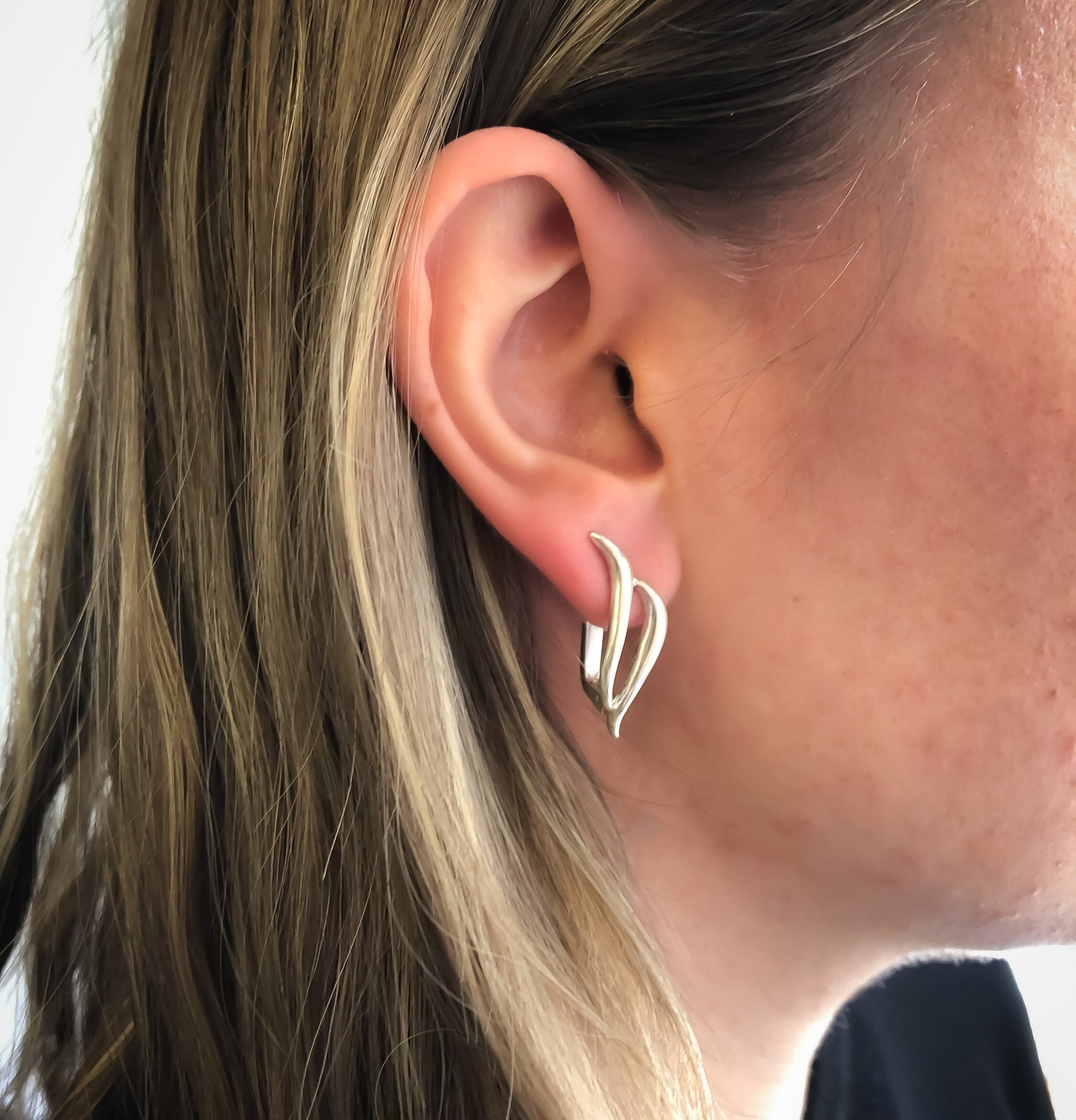 Long Gold Earrings, Gold Plated Studs, Artistic Earrings, Minimalist Earrings, Gold Stud Earrings, Twist Earrings, Gold Vermeil, 925 Silver