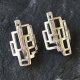 Silver Earrings, Geometric Earrings, Square Earrings, Artistic Earrings, Modern Earrings, Unique Studs, Shape Earrings, 925 Silver Studs