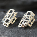 Silver Earrings, Geometric Earrings, Square Earrings, Artistic Earrings, Modern Earrings, Unique Studs, Shape Earrings, 925 Silver Studs