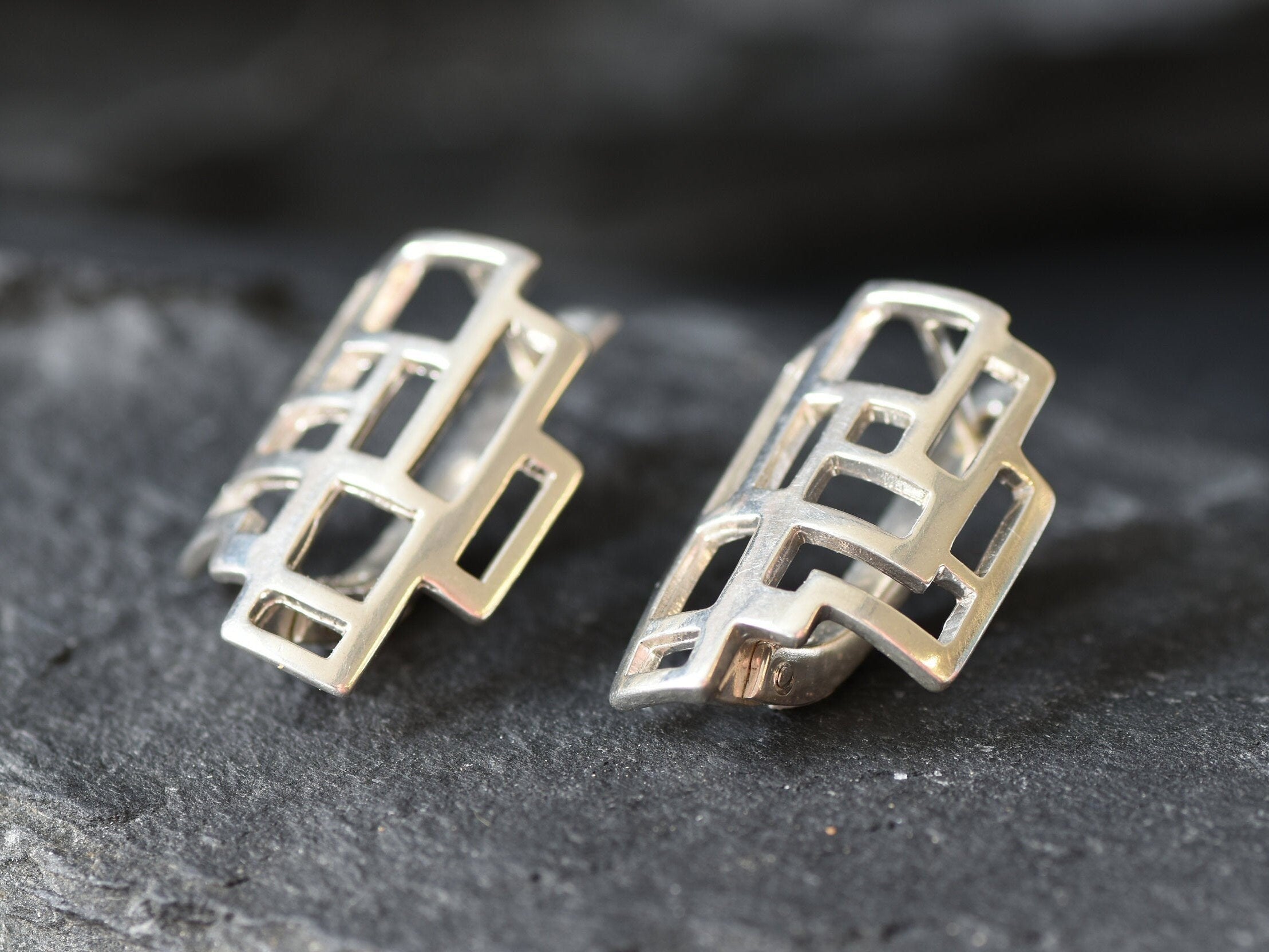 Silver Earrings, Geometric Earrings, Square Earrings, Artistic Earrings, Modern Earrings, Unique Studs, Shape Earrings, 925 Silver Studs