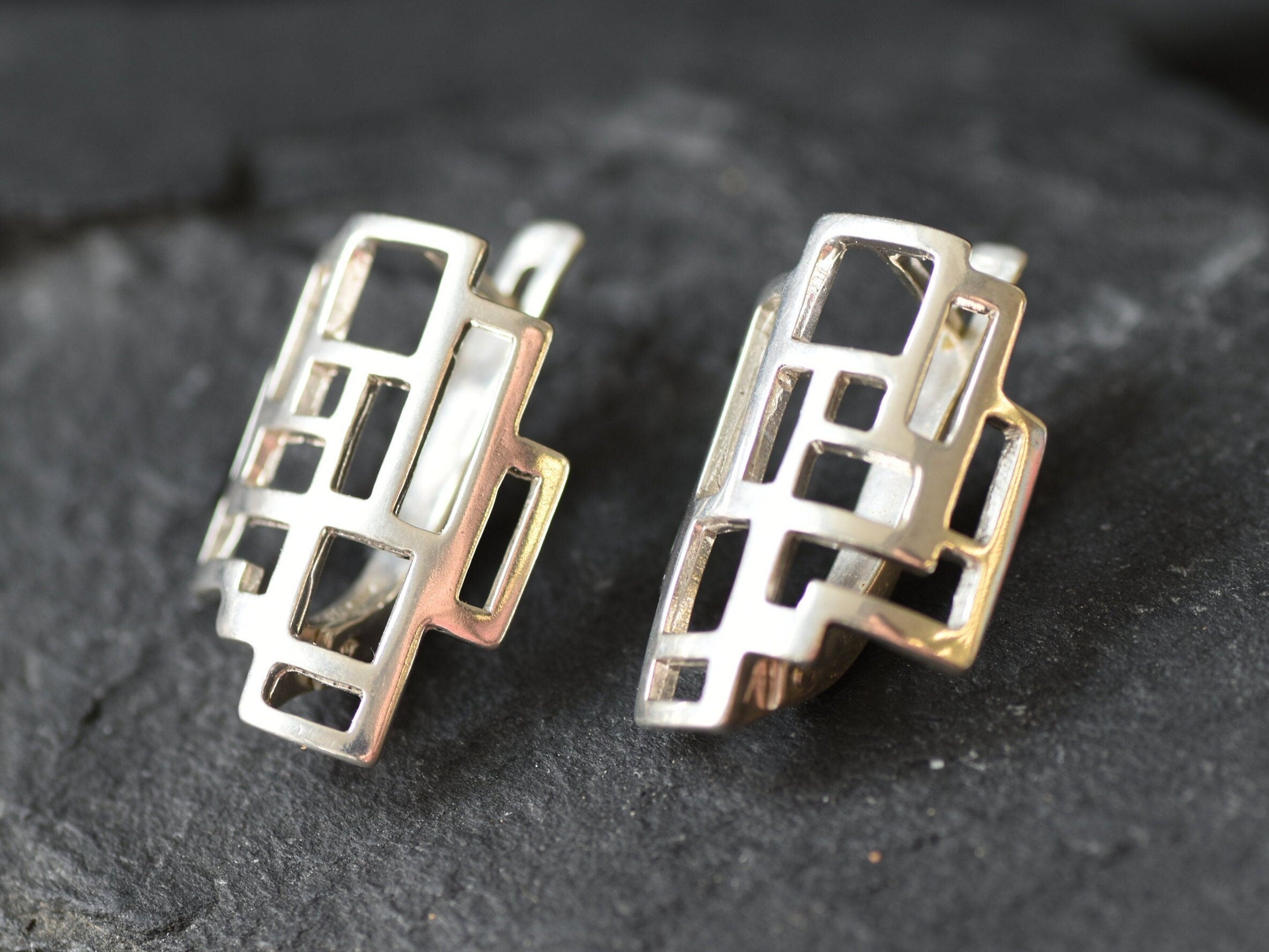 Silver Earrings, Geometric Earrings, Square Earrings, Artistic Earrings, Modern Earrings, Unique Studs, Shape Earrings, 925 Silver Studs