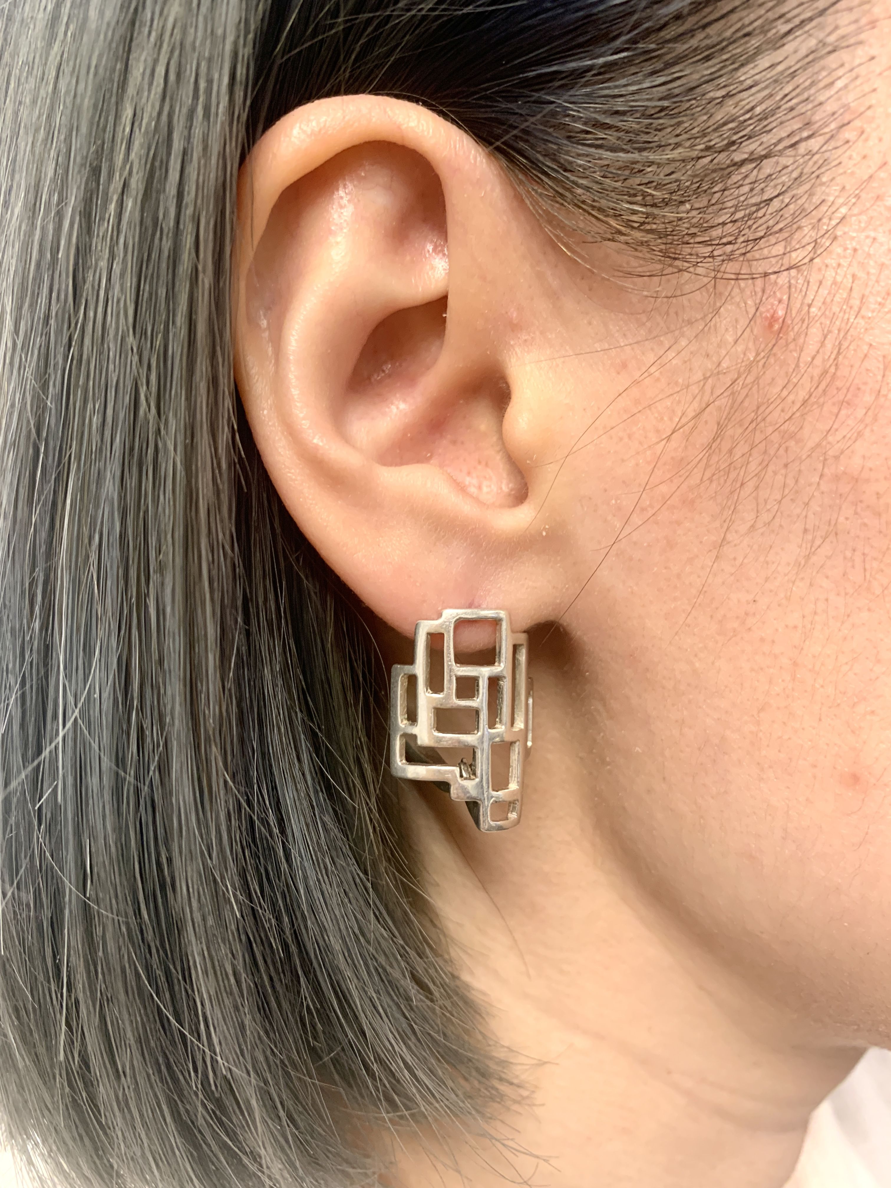 Silver Earrings, Geometric Earrings, Square Earrings, Artistic Earrings, Modern Earrings, Unique Studs, Shape Earrings, 925 Silver Studs