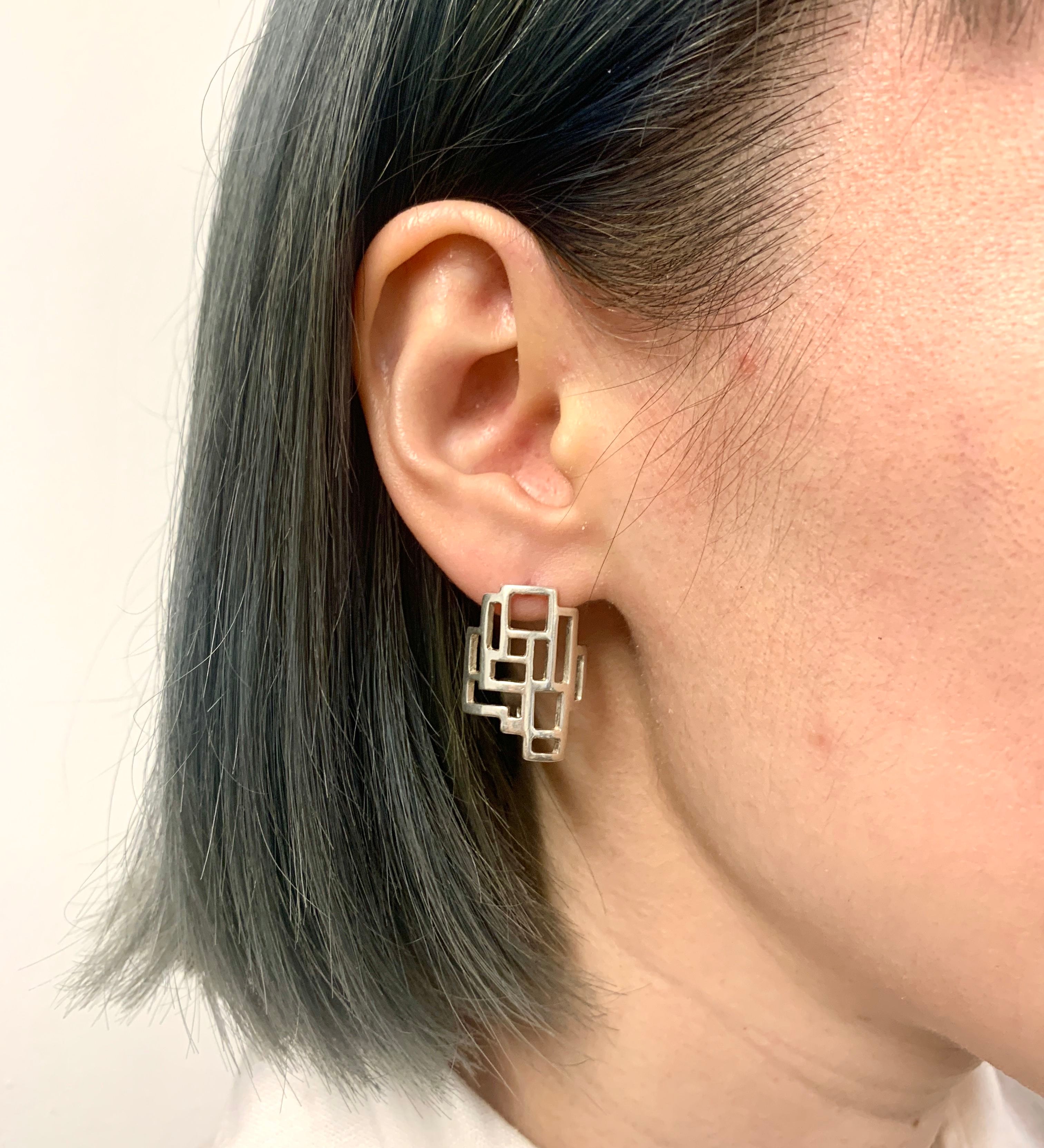 Silver Earrings, Geometric Earrings, Square Earrings, Artistic Earrings, Modern Earrings, Unique Studs, Shape Earrings, 925 Silver Studs