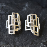 Silver Earrings, Geometric Earrings, Square Earrings, Artistic Earrings, Modern Earrings, Unique Studs, Shape Earrings, 925 Silver Studs