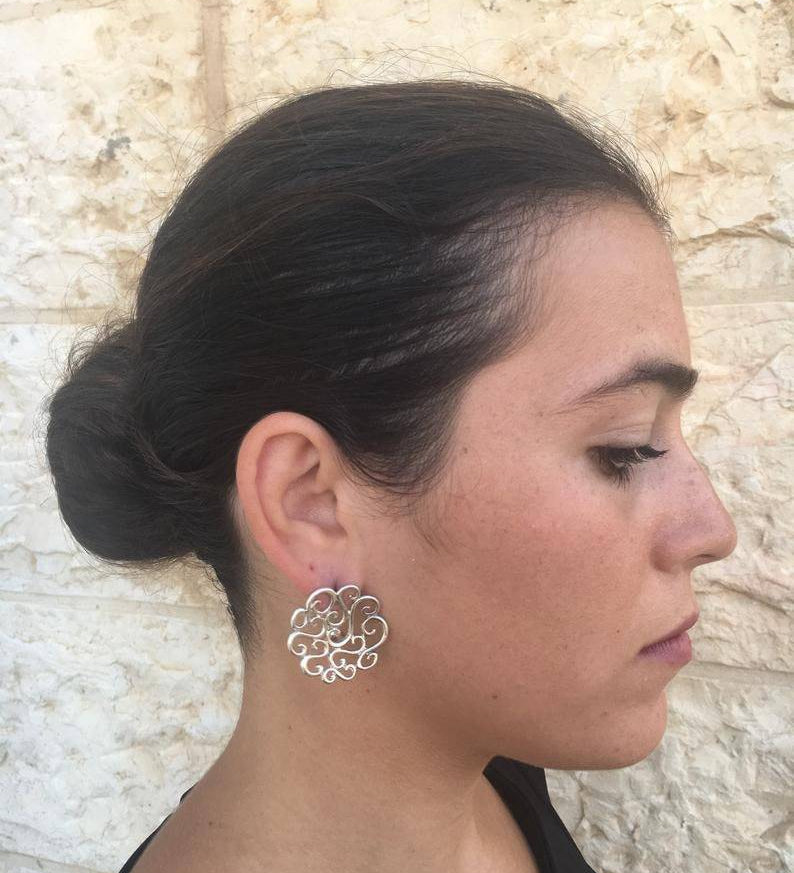 Flower Earrings, Silver Earrings, Large Stud Earrings, Artistic Earrings, Statement Earrings, Swirl Earrings,Artisan Earrings, Stud Earrings