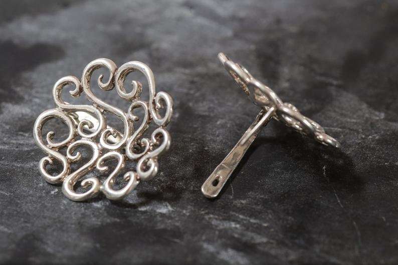Flower Earrings, Silver Earrings, Large Stud Earrings, Artistic Earrings, Statement Earrings, Swirl Earrings,Artisan Earrings, Stud Earrings