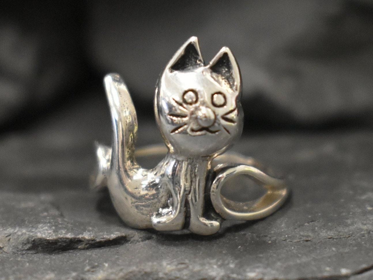 Cat Ring, Silver Cat Ring, Solid Silver Ring, Small Cat Ring, Vintage Ring, Funny Cat Ring, Animal Jewelry, Animal Ring, 925 Sterling Silver