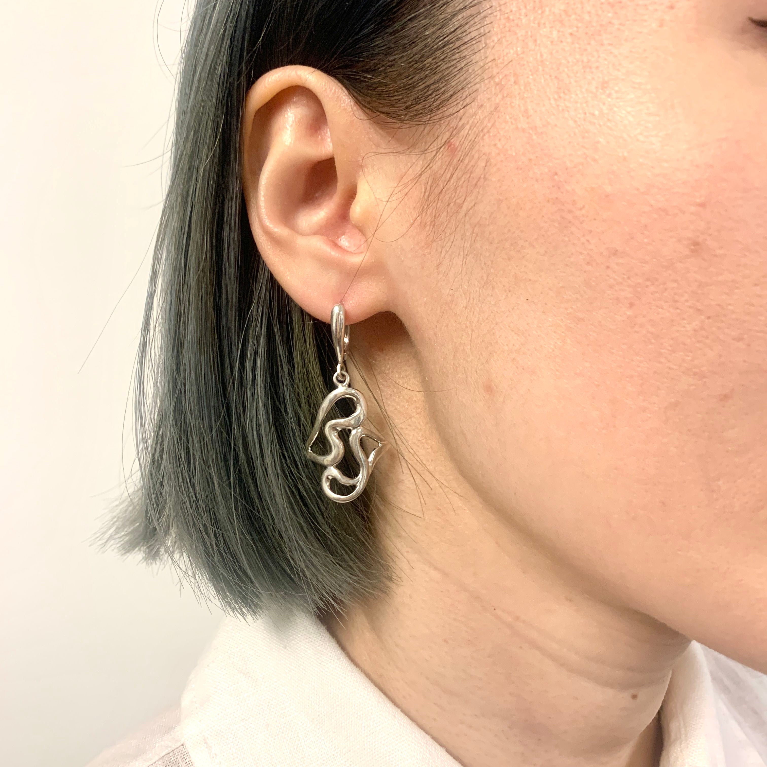 Tangled Earrings, Heart Earrings, Long Dangling Earrings, Abstract Earrings, Artistic Earrings, Solid Silver Earrings, Statement Earrings