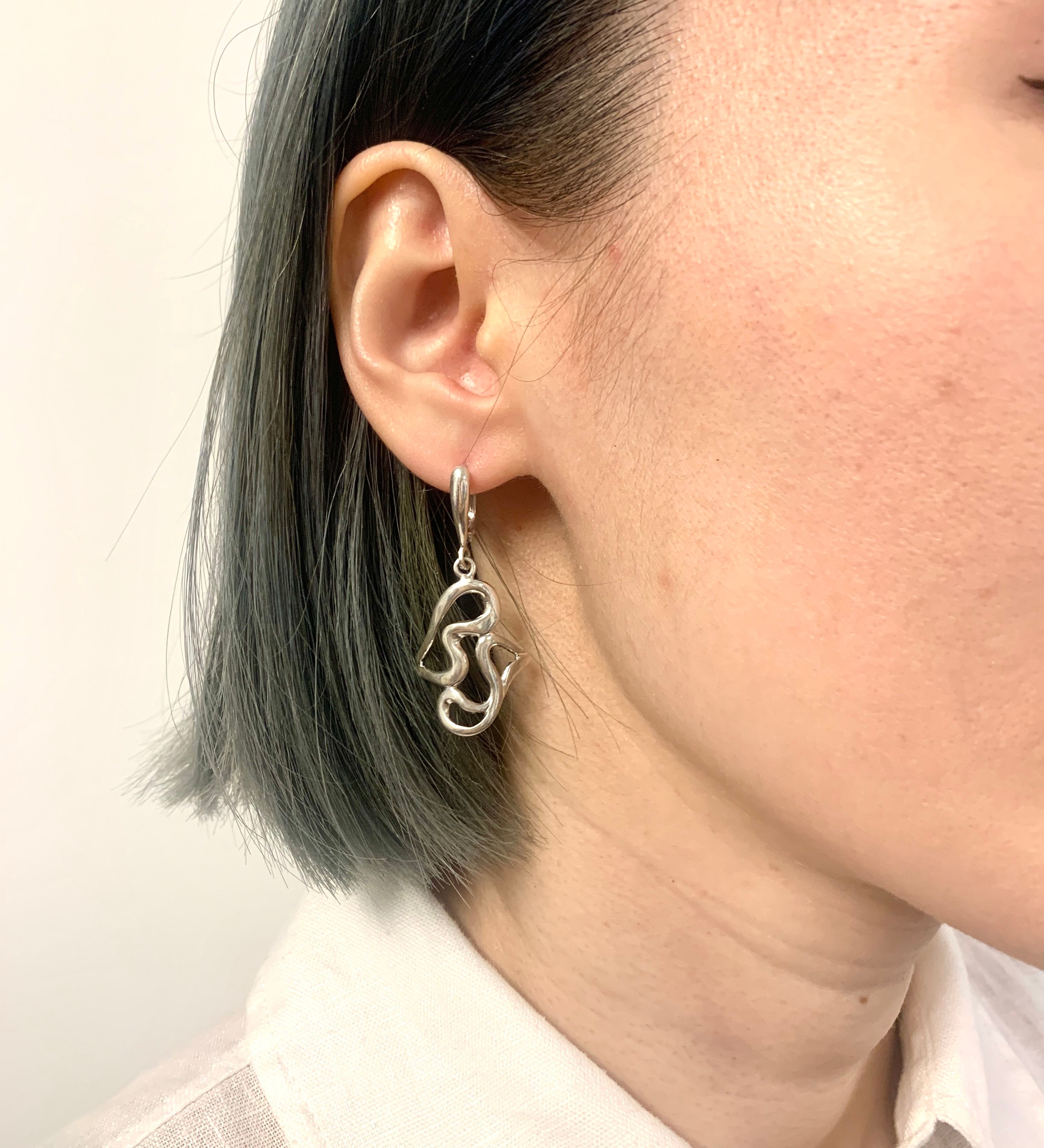 Tangled Earrings, Heart Earrings, Long Dangling Earrings, Abstract Earrings, Artistic Earrings, Solid Silver Earrings, Statement Earrings