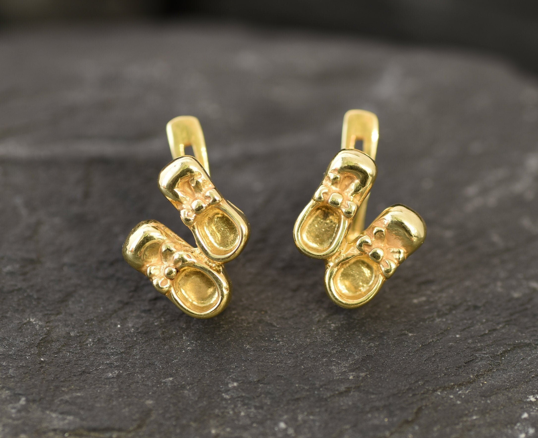 Gold Shoe Earrings, Boots Studs, Gold Plated Earrings, Ribbon Earrings, Cute Stud Earrings, Dainty Earrings, Baby Earrings, Vermeil Earrings