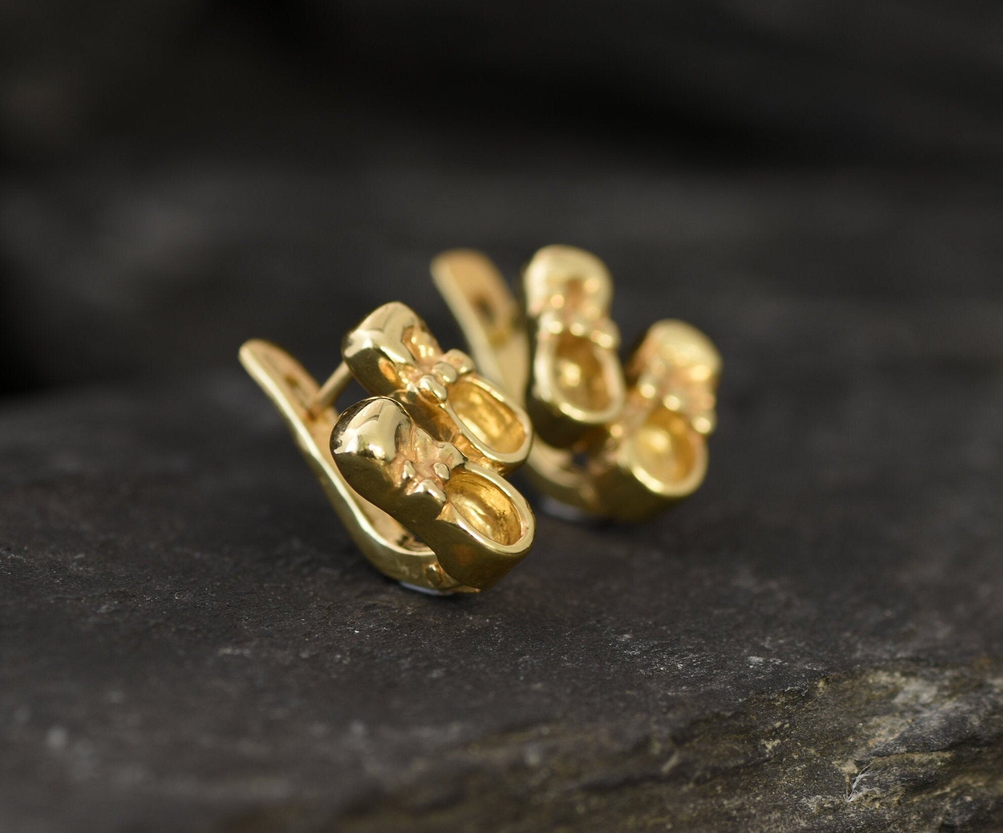 Gold Shoe Earrings, Boots Studs, Gold Plated Earrings, Ribbon Earrings, Cute Stud Earrings, Dainty Earrings, Baby Earrings, Vermeil Earrings