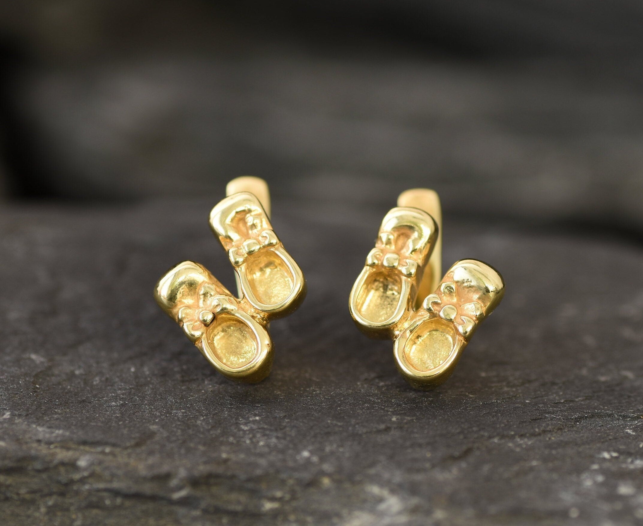 Gold Shoe Earrings, Boots Studs, Gold Plated Earrings, Ribbon Earrings, Cute Stud Earrings, Dainty Earrings, Baby Earrings, Vermeil Earrings