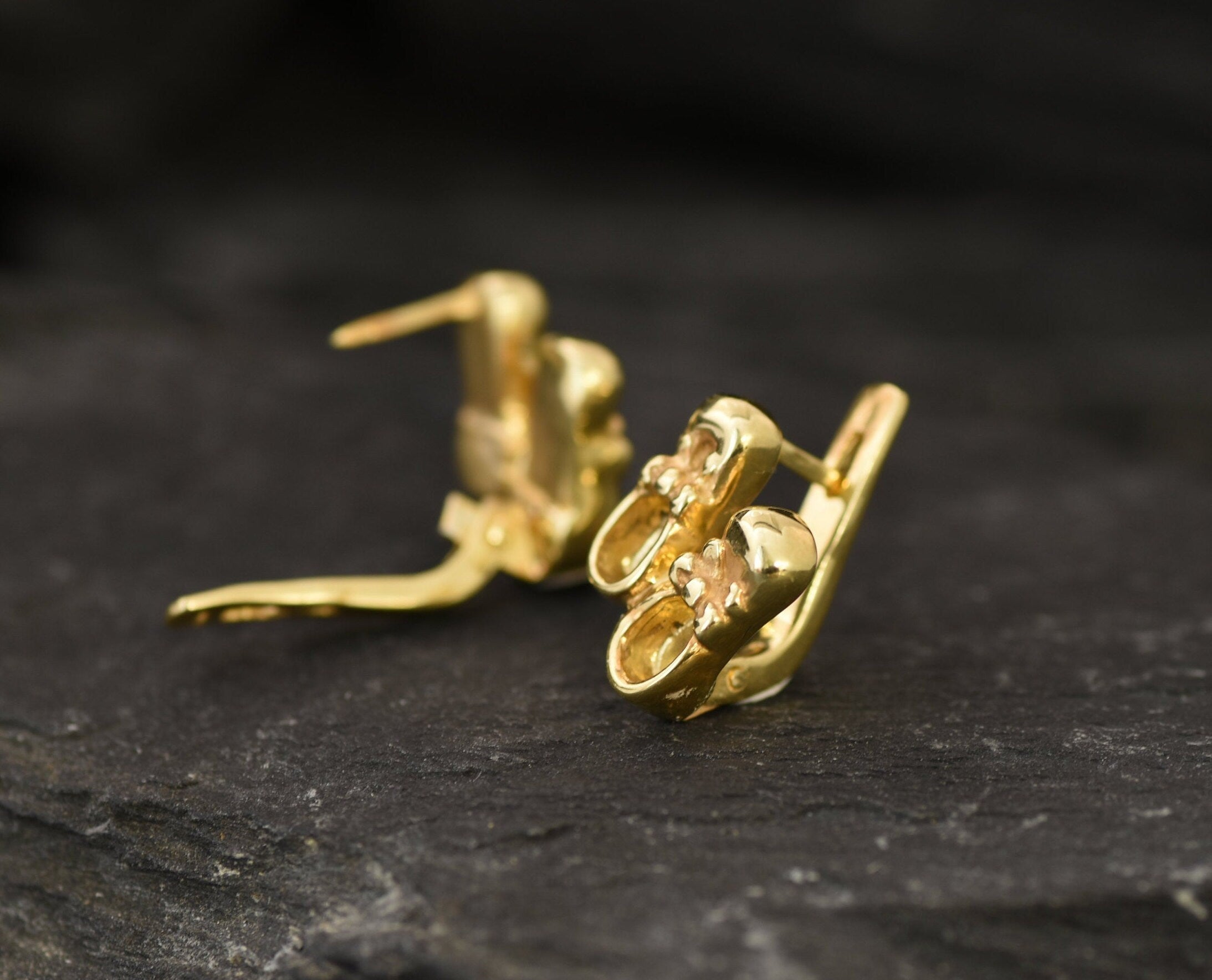 Gold Shoe Earrings, Boots Studs, Gold Plated Earrings, Ribbon Earrings, Cute Stud Earrings, Dainty Earrings, Baby Earrings, Vermeil Earrings