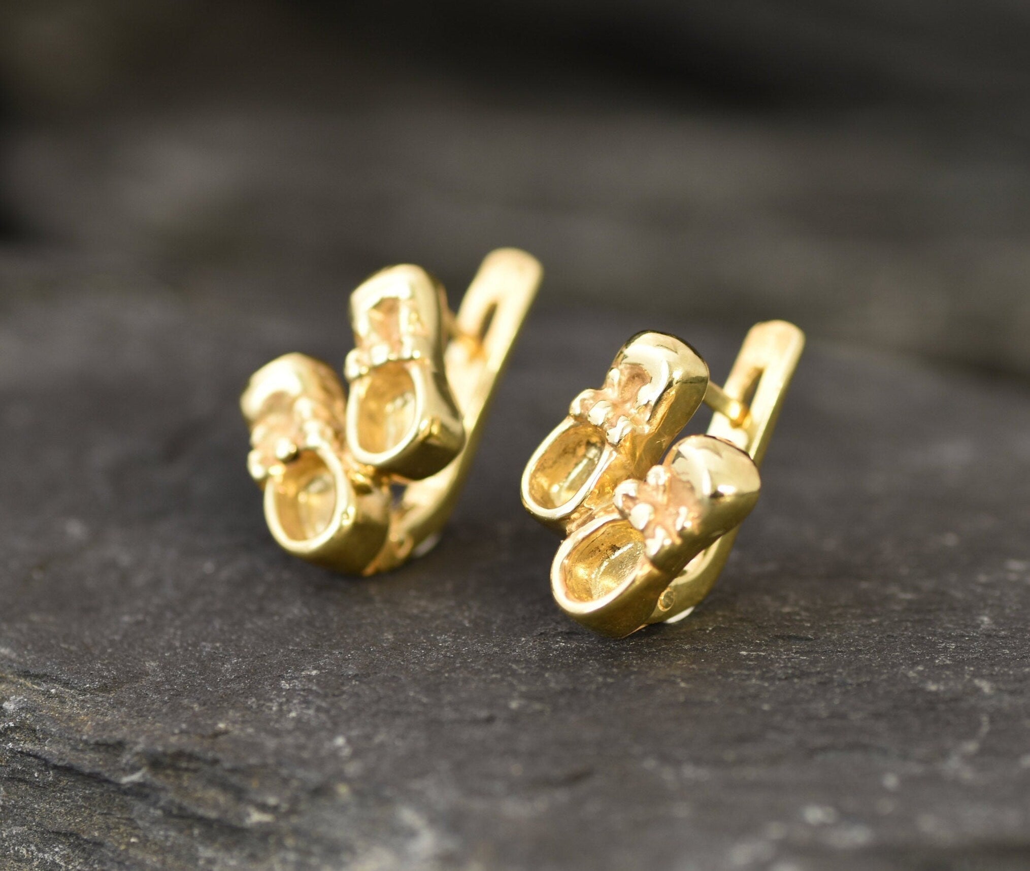 Gold Shoe Earrings, Boots Studs, Gold Plated Earrings, Ribbon Earrings, Cute Stud Earrings, Dainty Earrings, Baby Earrings, Vermeil Earrings