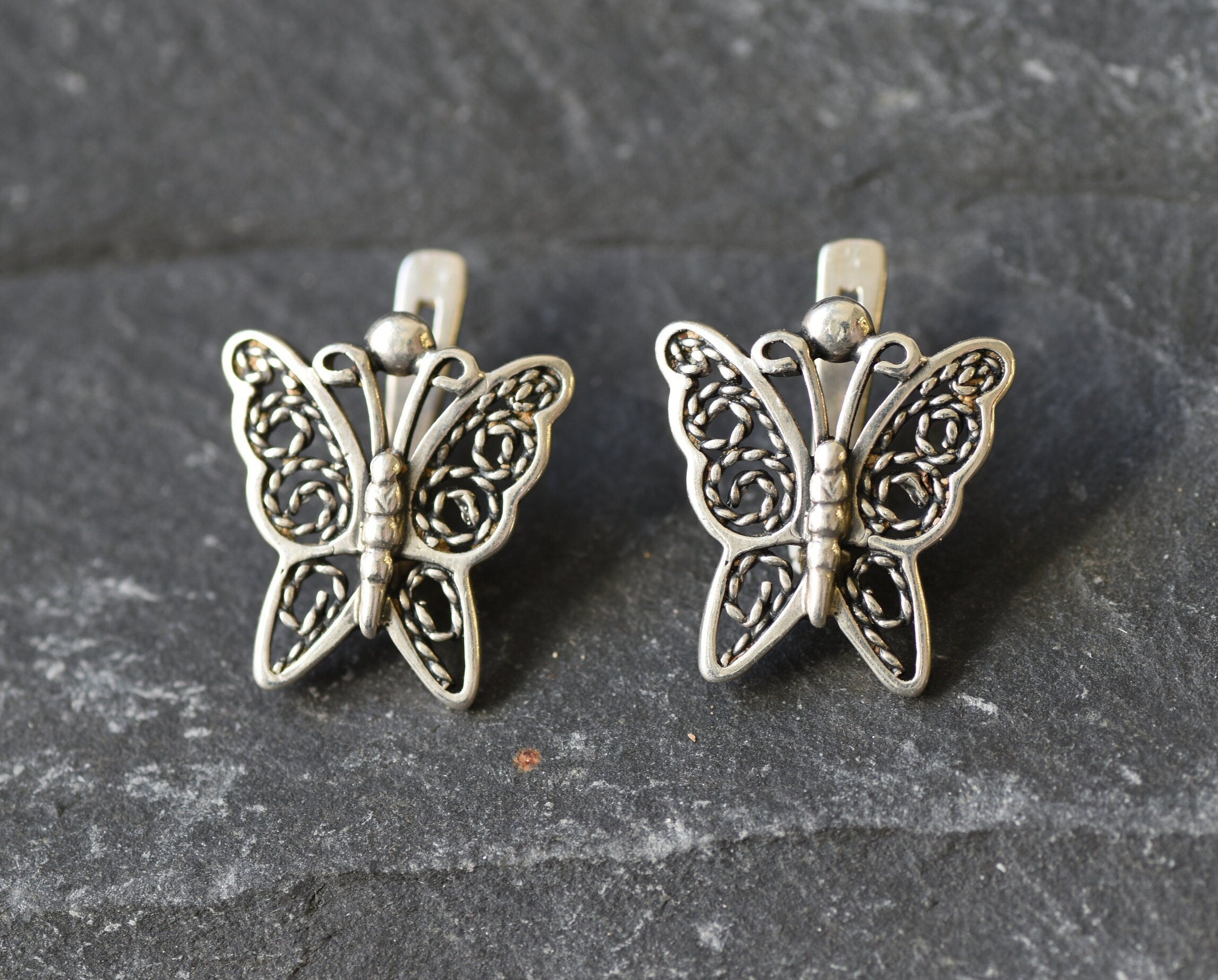 Butterfly Earrings, Artistic Earrings, Butterfly Studs, Pretty Stud Earrings, Silver Vintage Studs, Solid Silver Studs, Cute Animal Studs