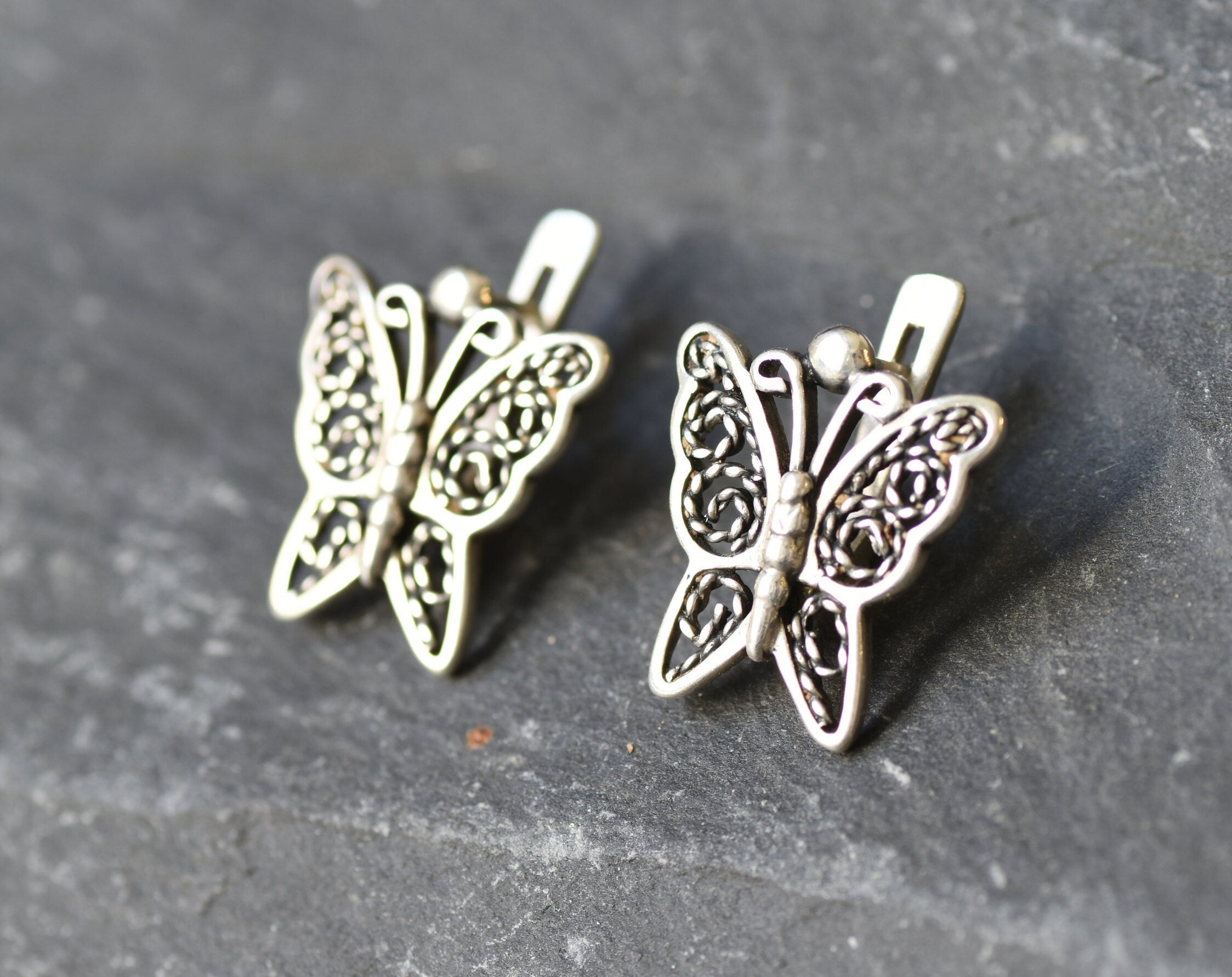 Butterfly Earrings, Artistic Earrings, Butterfly Studs, Pretty Stud Earrings, Silver Vintage Studs, Solid Silver Studs, Cute Animal Studs