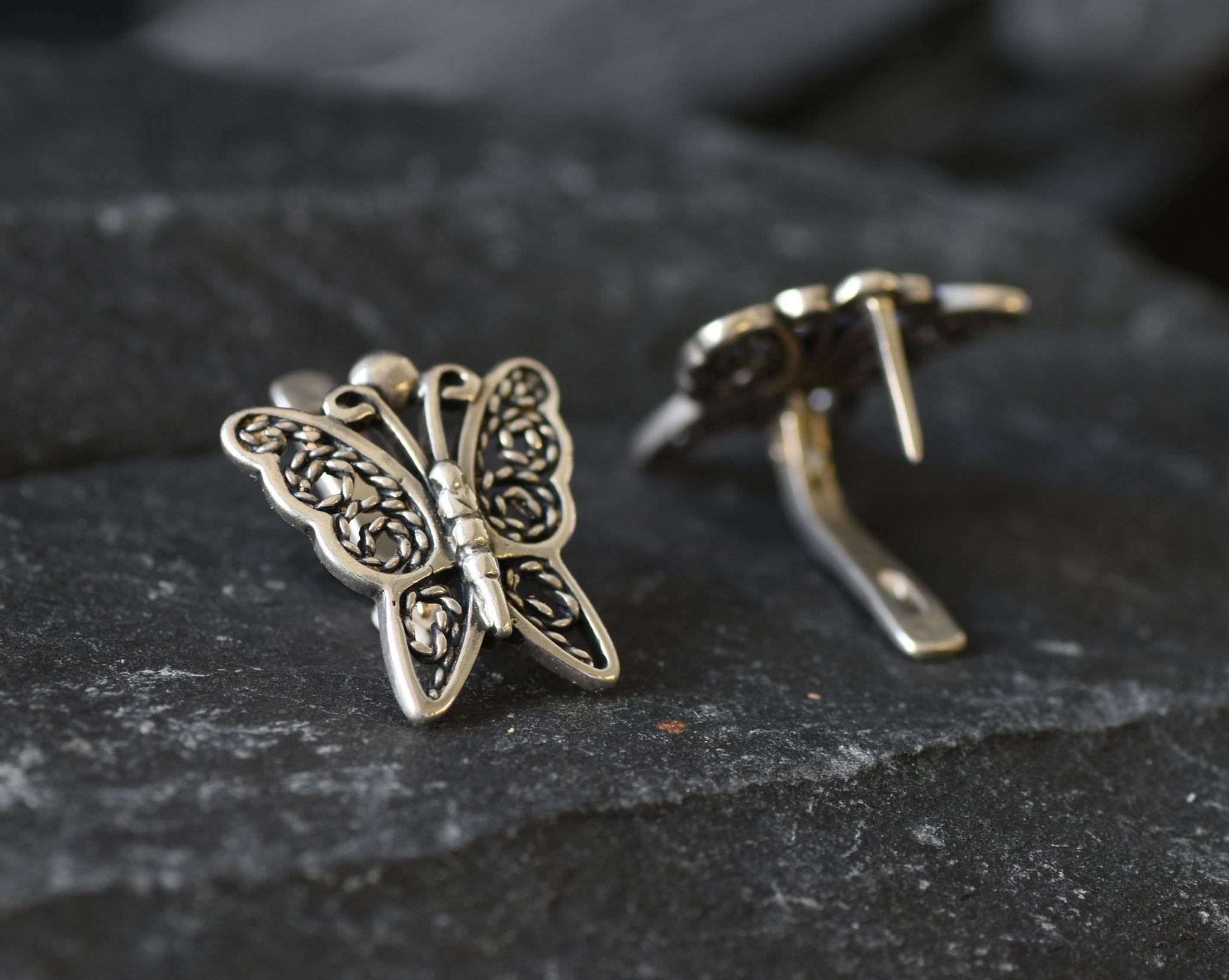 Butterfly Earrings, Artistic Earrings, Butterfly Studs, Pretty Stud Earrings, Silver Vintage Studs, Solid Silver Studs, Cute Animal Studs