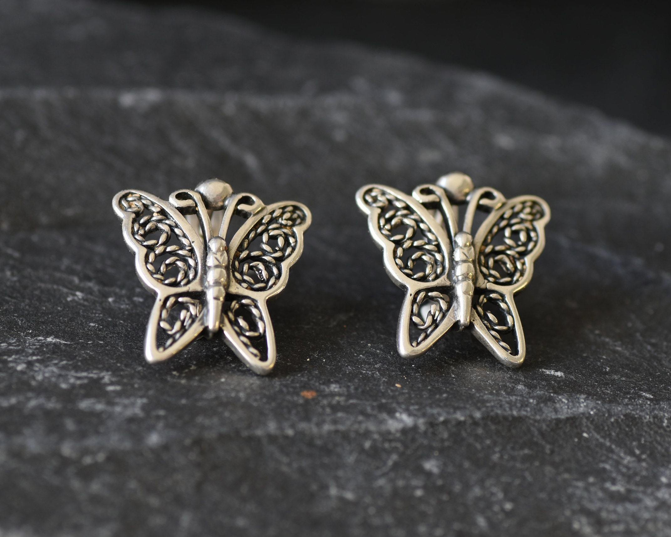 Butterfly Earrings, Artistic Earrings, Butterfly Studs, Pretty Stud Earrings, Silver Vintage Studs, Solid Silver Studs, Cute Animal Studs