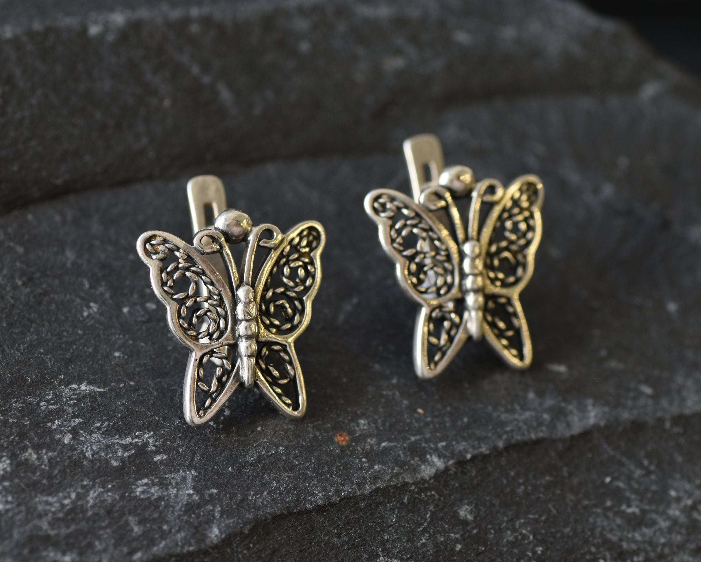 Butterfly Earrings, Artistic Earrings, Butterfly Studs, Pretty Stud Earrings, Silver Vintage Studs, Solid Silver Studs, Cute Animal Studs