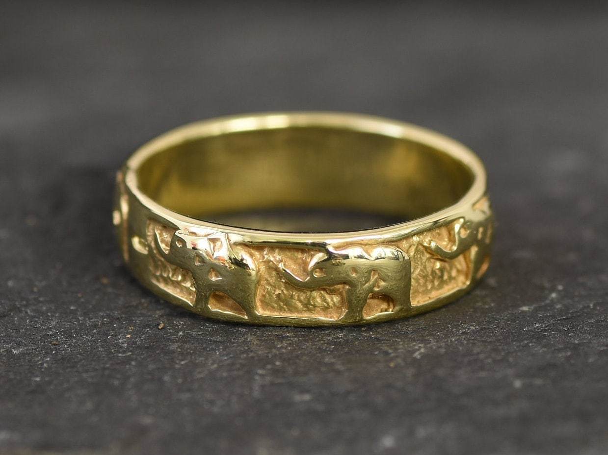 Gold Elephant Ring, Elephant Band, Gold Plated Ring, Thick Band, Animal Ring, Lucky Ring, Oriental Ring, Stackable Band, Gold Vermeil Ring