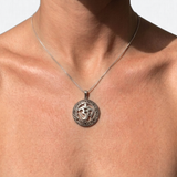 Silver Om Pendant - Round Statement Necklace - Large Buddhist Necklace