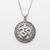 Silver Om Pendant - Round Statement Necklace - Large Buddhist Necklace