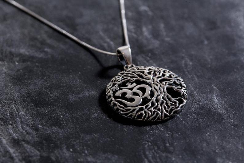 Silver Tree Pendant, Solid Silver, Om Pendant, Round Silver Pendant, Silver Pendant, Statement Pendant, Unique Pendant, Sterling Silver