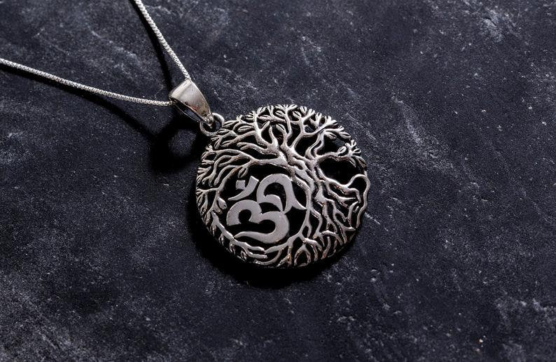 Silver Tree Pendant, Solid Silver, Om Pendant, Round Silver Pendant, Silver Pendant, Statement Pendant, Unique Pendant, Sterling Silver