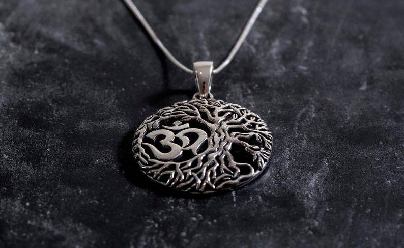 Silver Tree Pendant, Solid Silver, Om Pendant, Round Silver Pendant, Silver Pendant, Statement Pendant, Unique Pendant, Sterling Silver