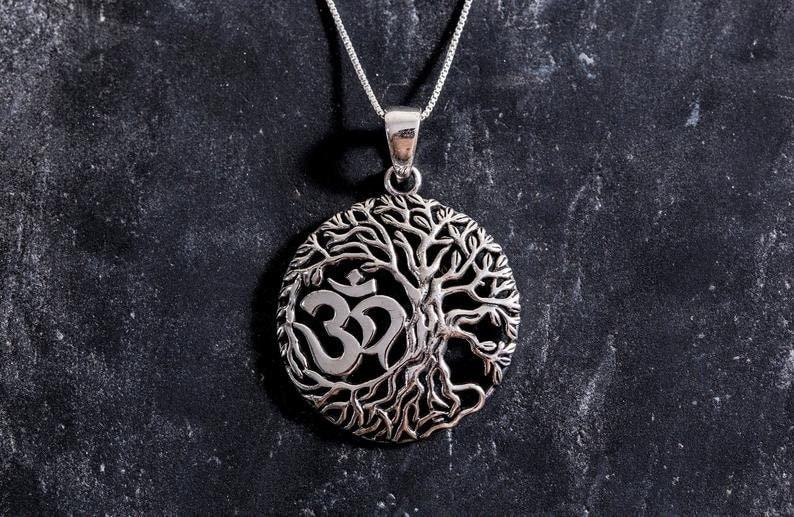 Silver Tree Pendant, Solid Silver, Om Pendant, Round Silver Pendant, Silver Pendant, Statement Pendant, Unique Pendant, Sterling Silver