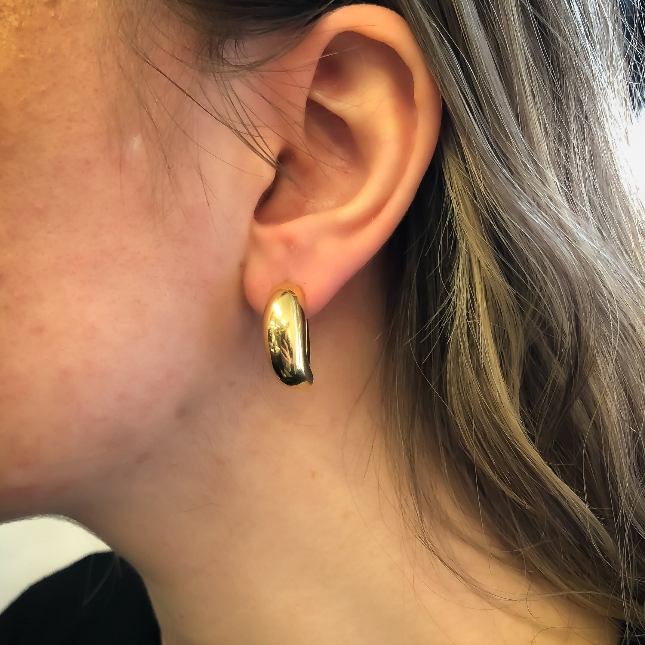 Gold Chunky Earrings, Gold Geometric Earrings, Thick Hoop Earrings, Minimalist Hoops, Gold Hoops, Gold Vintage Earrings, 925 Silver Earrings