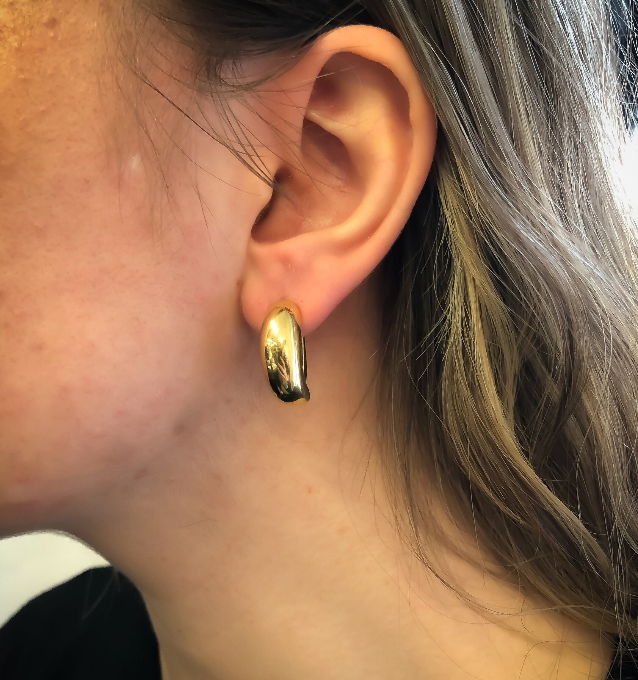 Gold Chunky Earrings, Gold Geometric Earrings, Thick Hoop Earrings, Minimalist Hoops, Gold Hoops, Gold Vintage Earrings, 925 Silver Earrings