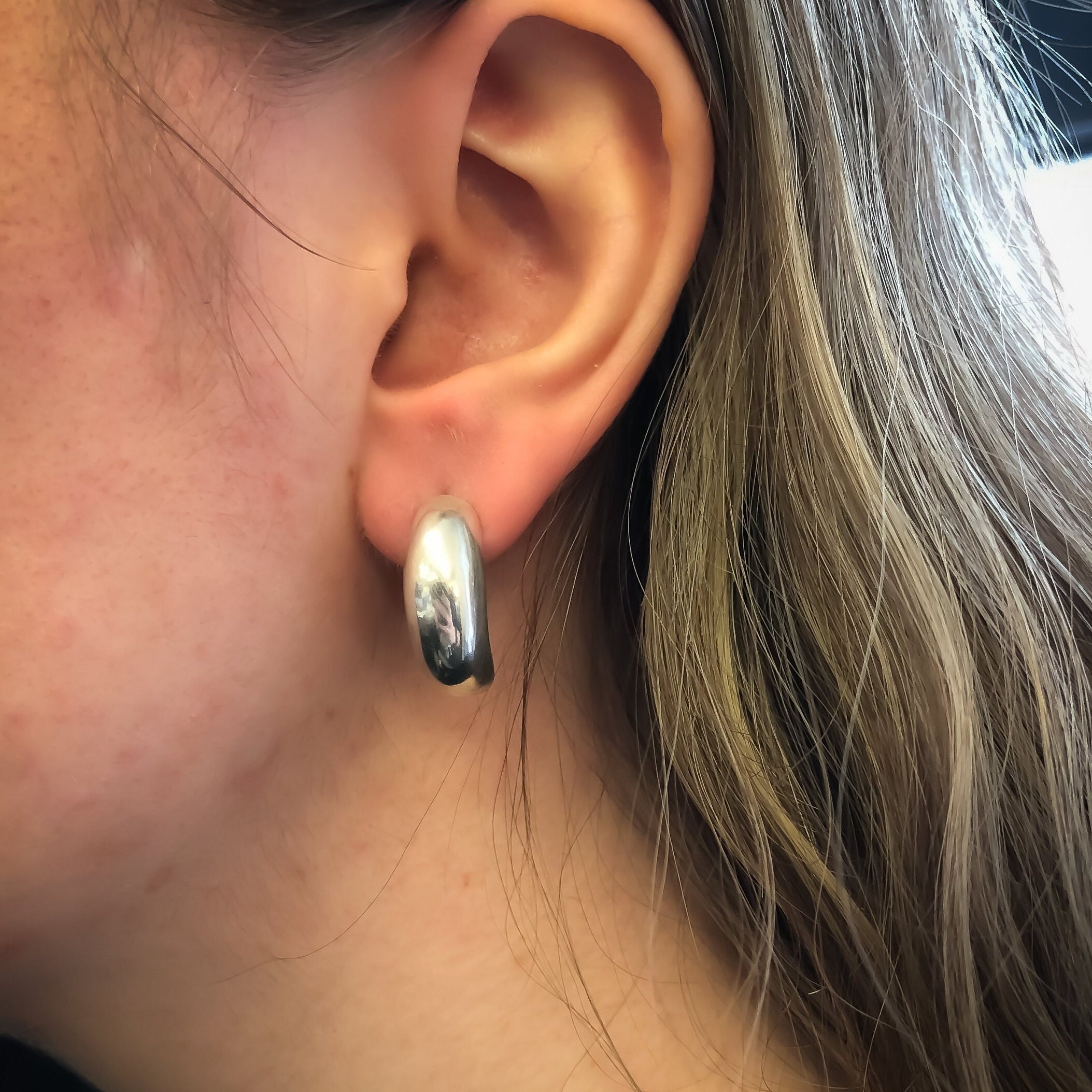 Gold Chunky Earrings, Gold Geometric Earrings, Thick Hoop Earrings, Minimalist Hoops, Gold Hoops, Gold Vintage Earrings, 925 Silver Earrings(3)