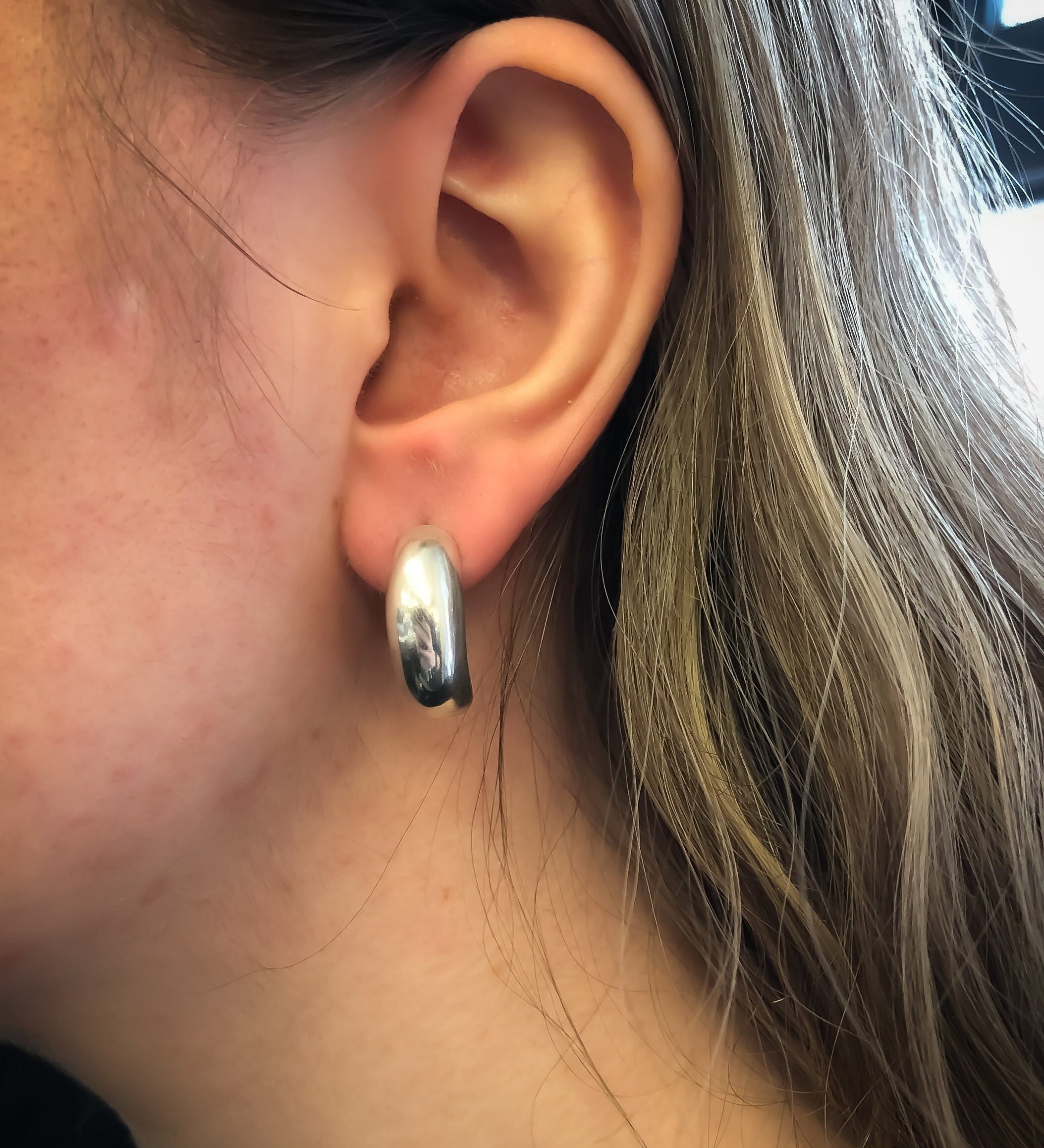 Gold Chunky Earrings, Gold Geometric Earrings, Thick Hoop Earrings, Minimalist Hoops, Gold Hoops, Gold Vintage Earrings, 925 Silver Earrings(3)