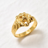 Gold Lion Ring - Lion Head Ring - Zodiac Leo Ring