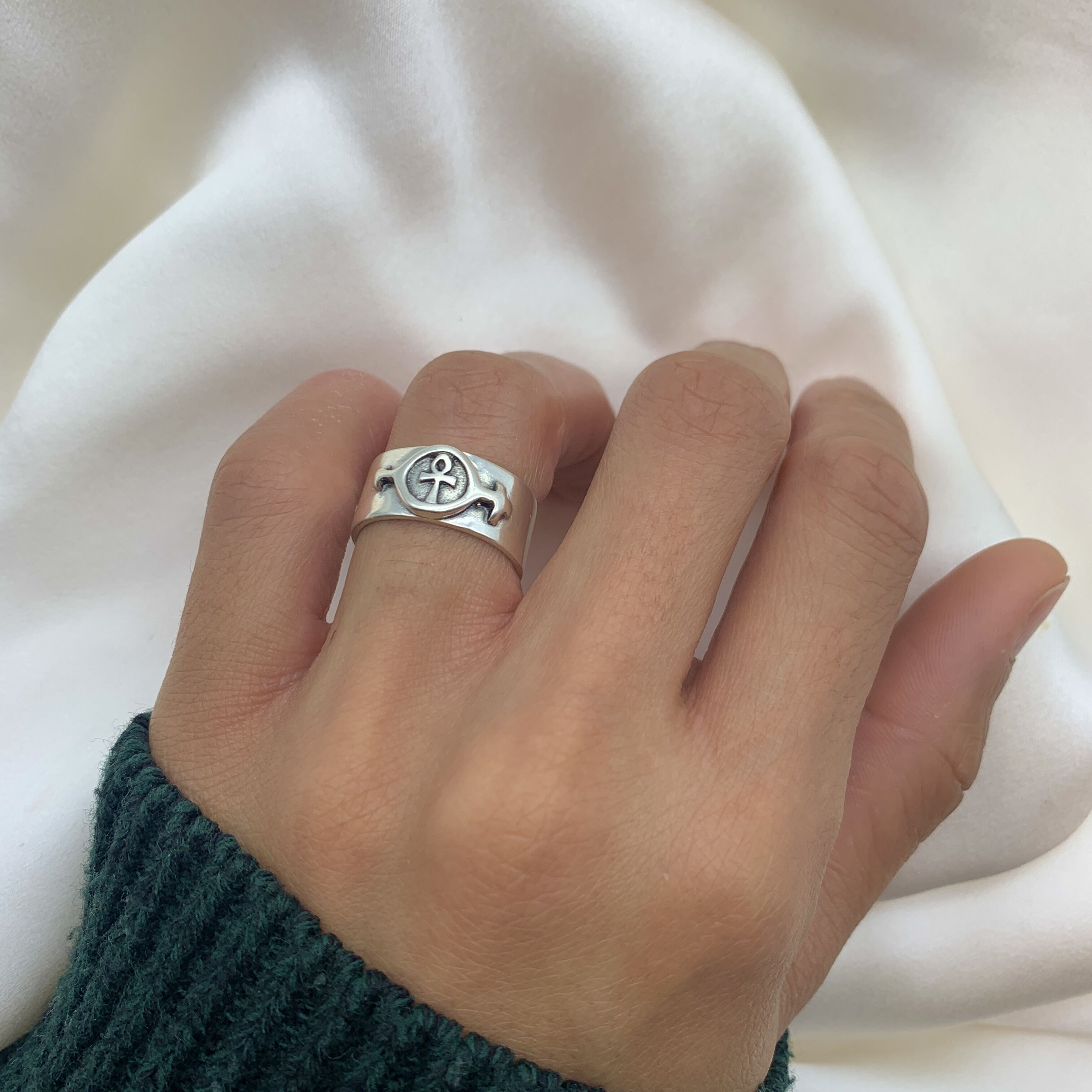 Ankh Ring, Egyptian Ring, Glyph Symbol Ring, Wide Band, Solid Silver Ring, Sturdy Ring, Thick Band, 925 Sterling Silver Ring, Key of Life