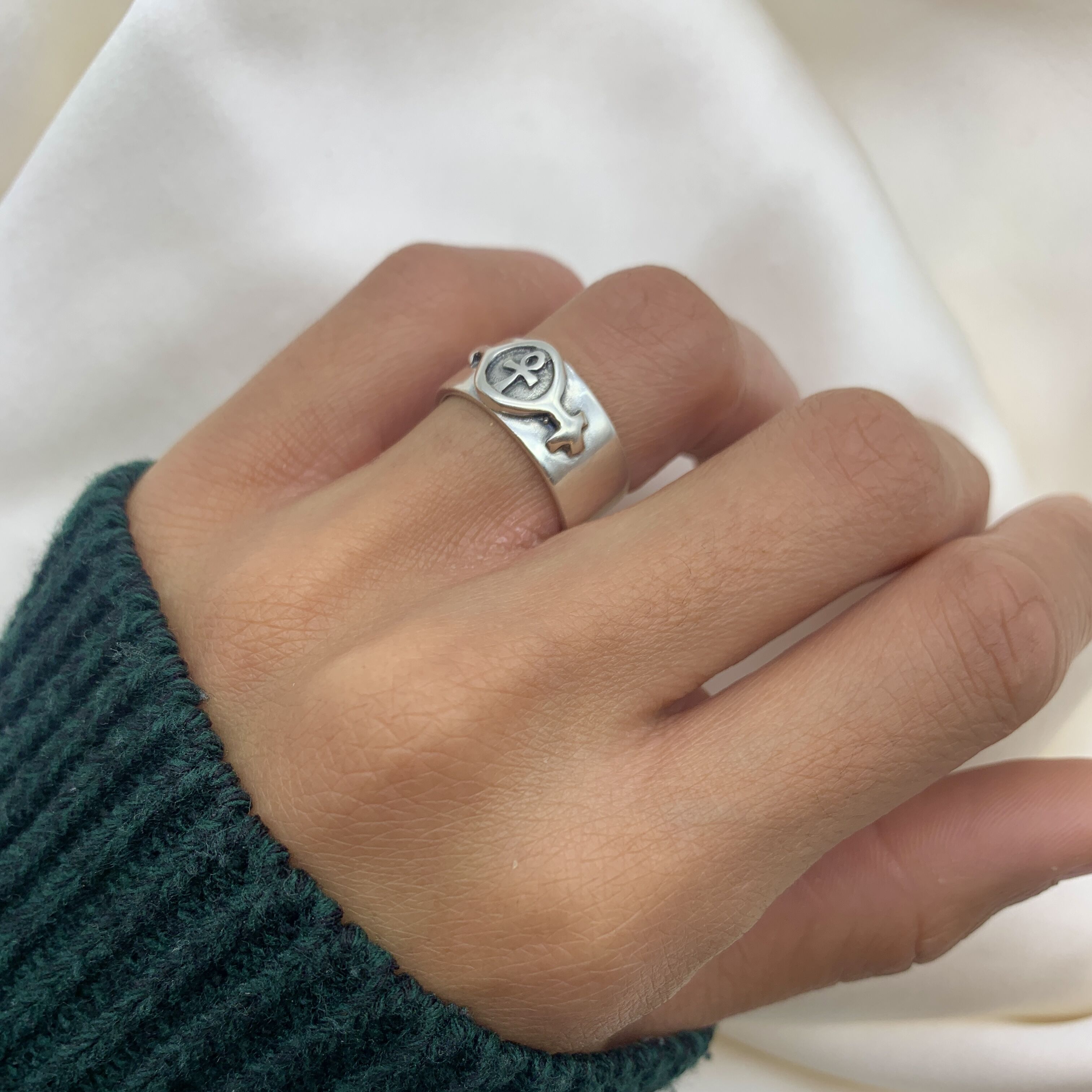 Ankh Ring, Egyptian Ring, Glyph Symbol Ring, Wide Band, Solid Silver Ring, Sturdy Ring, Thick Band, 925 Sterling Silver Ring, Key of Life