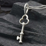 Gold Key Pendant - Vintage Key Necklace - Clover Key Necklace