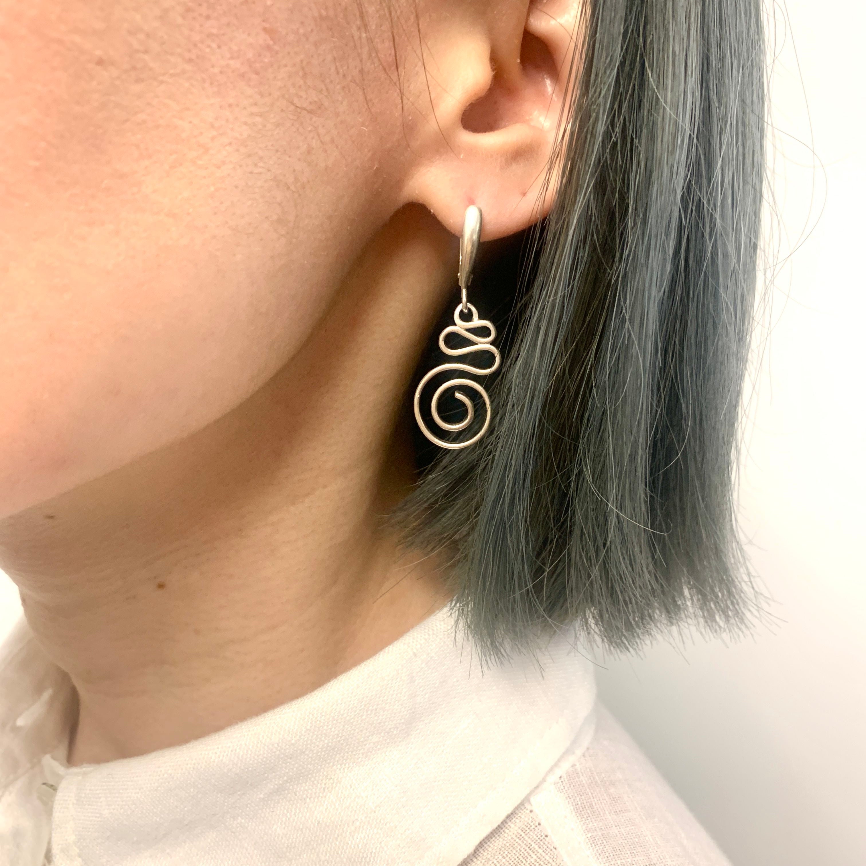 Silver Swirl Earrings, Long Dangling Earrings, Artistic Earrings, Bohemian Earrings, Statement Earrings, Maze Earrings, Silver Earrings