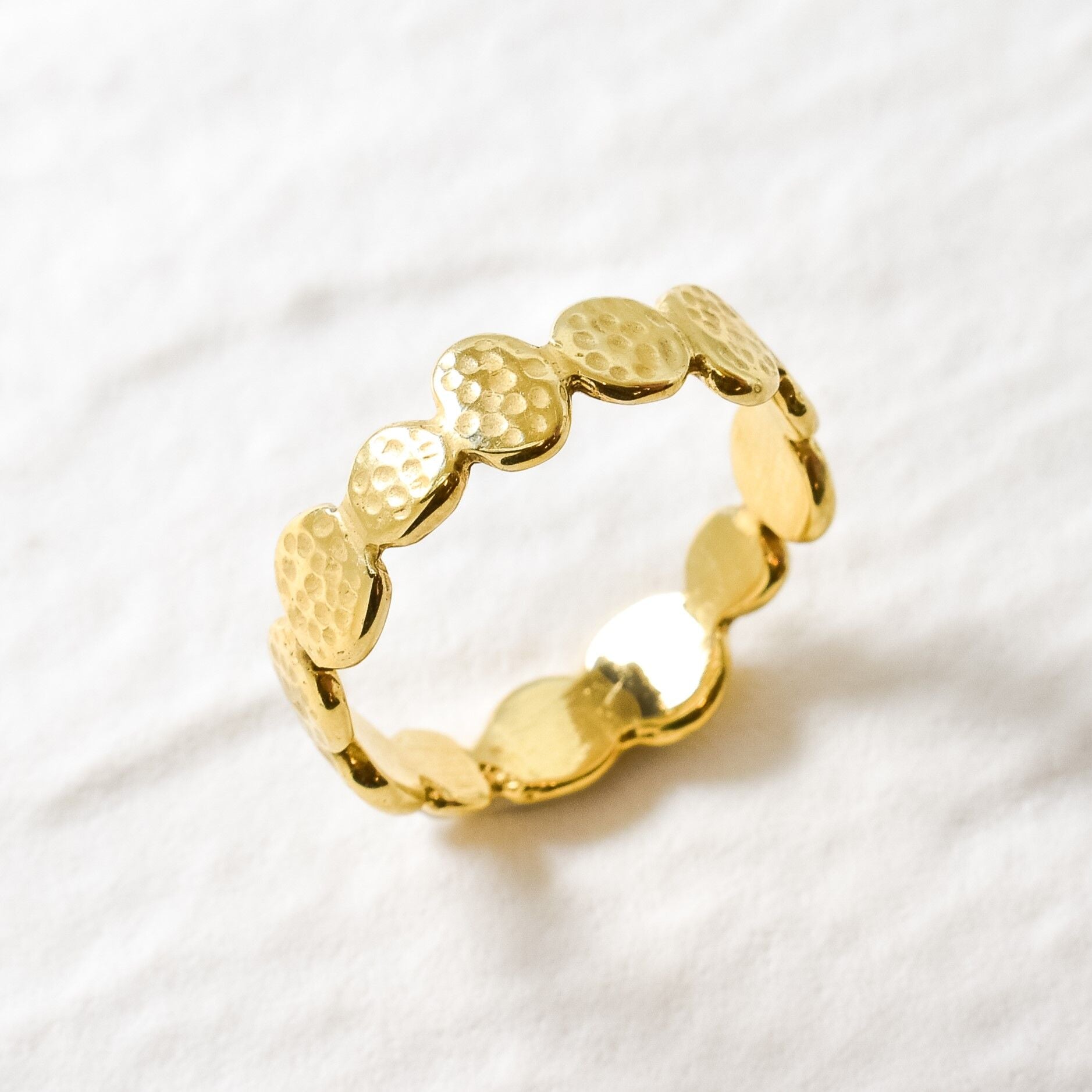 Gold Hammered Ring, Bubble Band, Wide Bubble Ring, Boho Band, Stackable Ring, Bohemian Ring, Everyday Ring, Sturdy Band, 18k Gold Vermeil