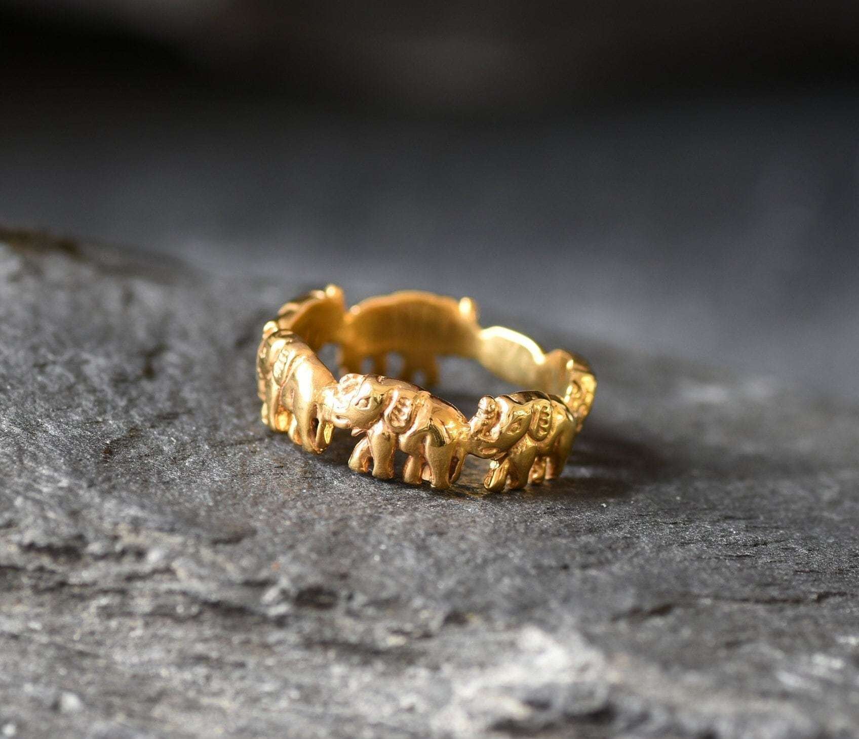 Gold Elephant Band, Elephant Ring, Gold Plated Band, Oriental Ring, Lucky Ring, Animal Ring, Gold Boho Ring, Vintage Band, Gold Vermeil Ring