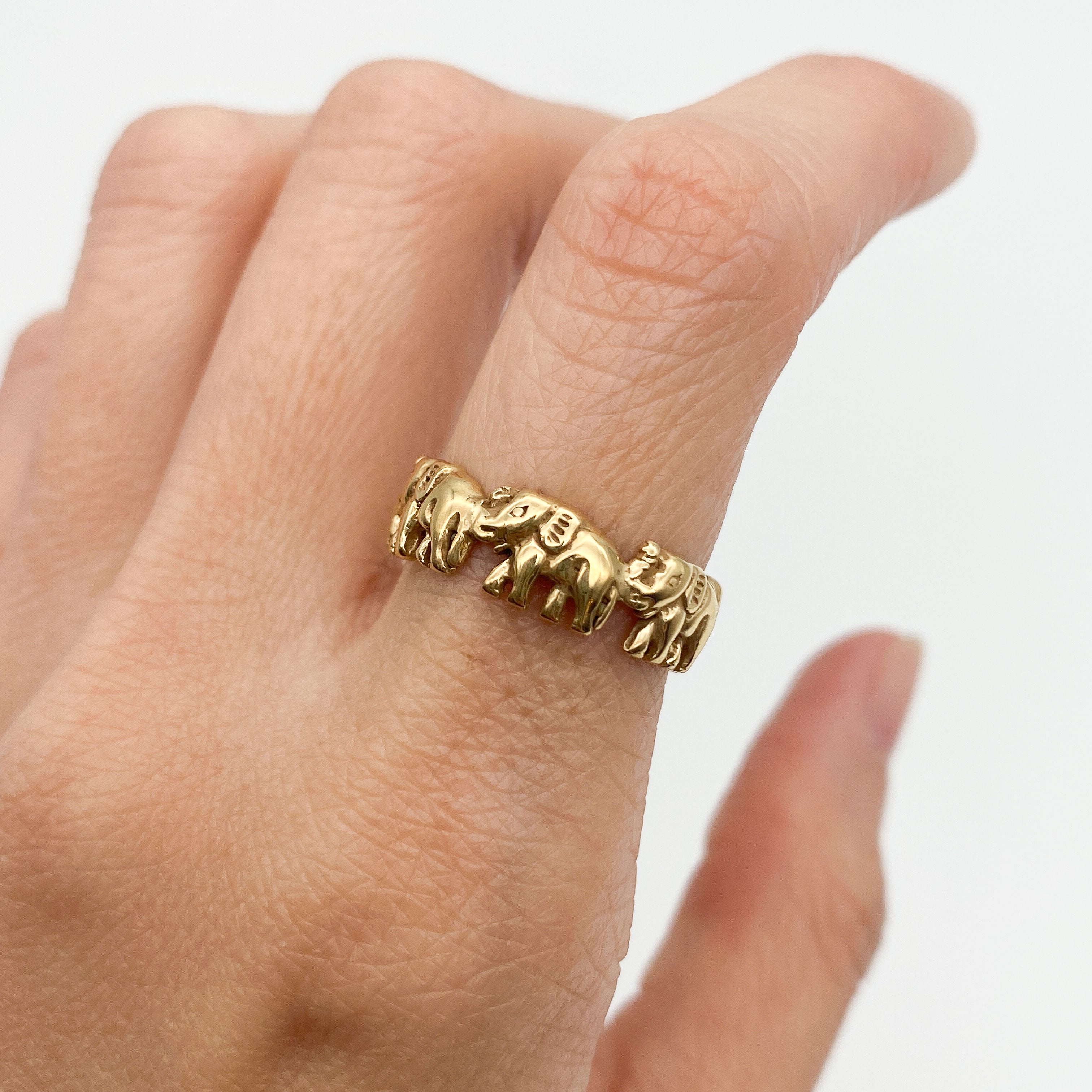 Gold Elephant Band, Elephant Ring, Gold Plated Band, Oriental Ring, Lucky Ring, Animal Ring, Gold Boho Ring, Vintage Band, Gold Vermeil Ring