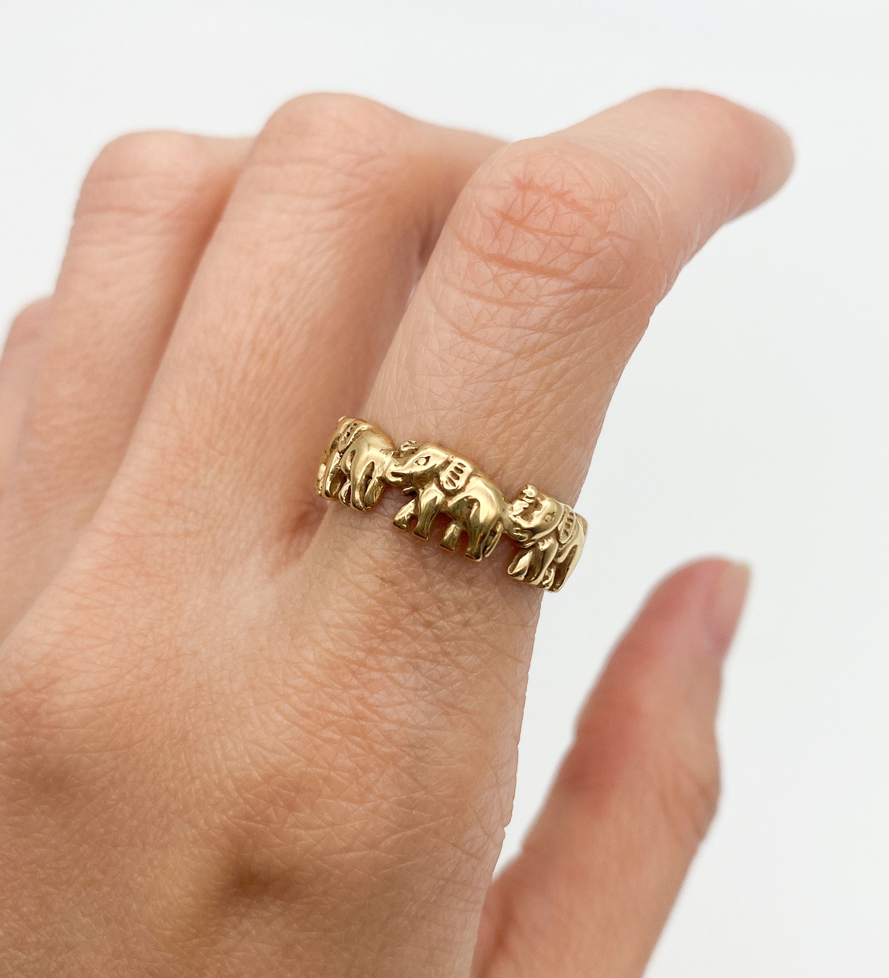 Gold Elephant Band, Elephant Ring, Gold Plated Band, Oriental Ring, Lucky Ring, Animal Ring, Gold Boho Ring, Vintage Band, Gold Vermeil Ring