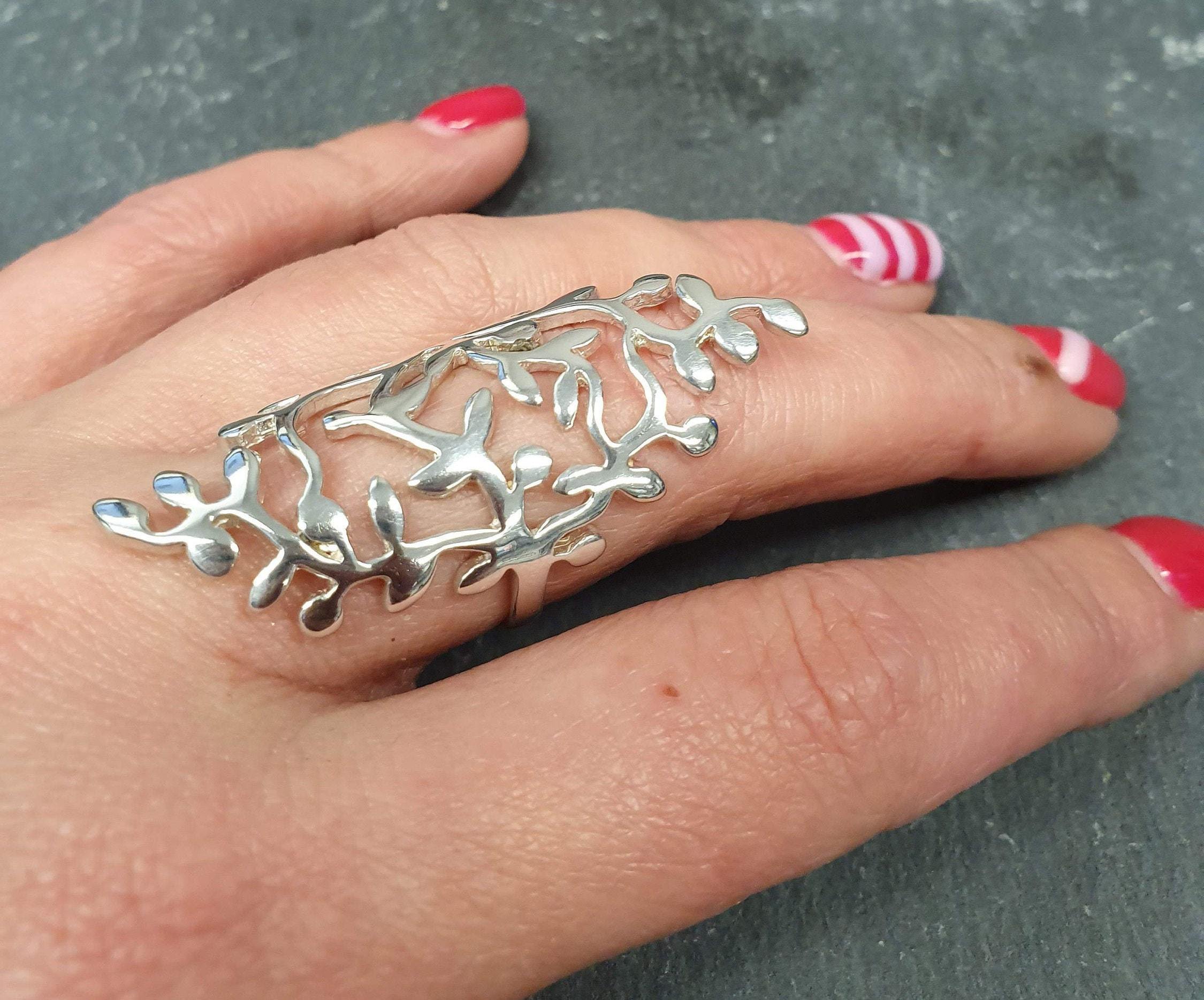 Leaf Ring, Silver Leaf Ring, Long Leaf Ring, Vintage Ring, Long Silver Ring, Shield Ring, Solid Silver Ring, Branch Ring, Silver Tree Ring