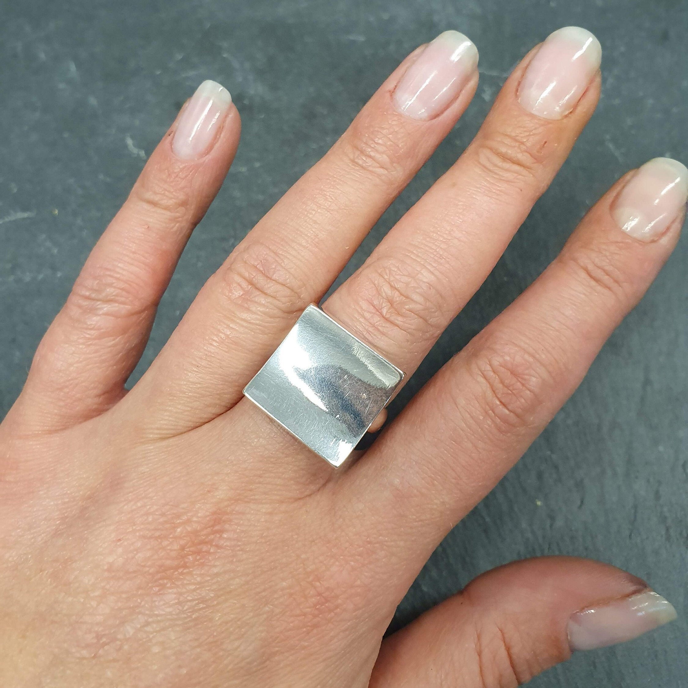 Large Square Ring, Statement Ring, Geometric Ring, Silver Square Ring, Large Surface Ring, Sterling Silver Ring, Modern Ring, Mirror Ring